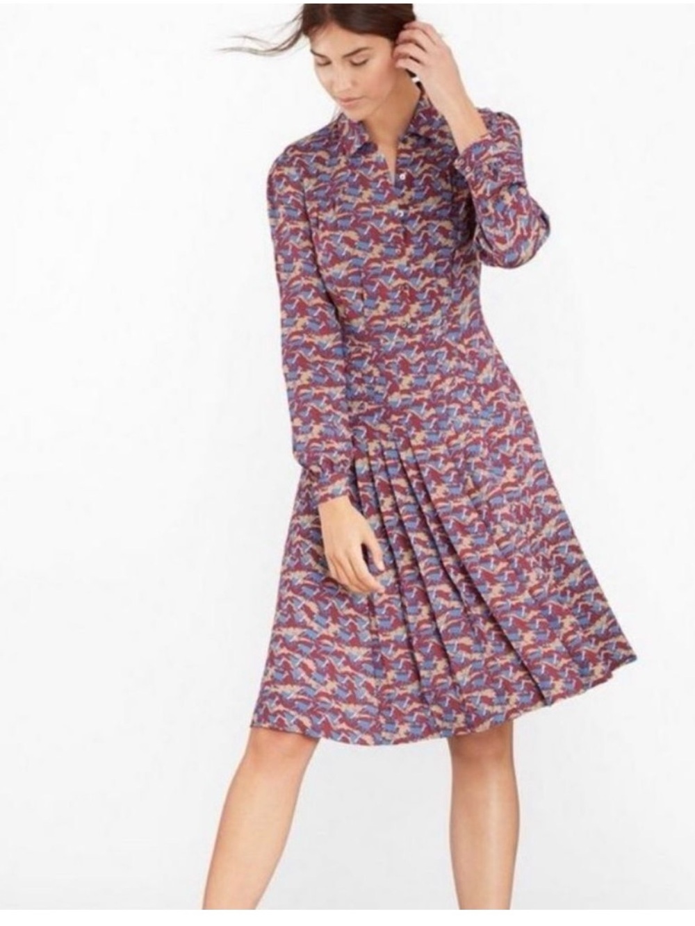 Brooks Brother’s Deer Print Purple Long-Sleeve Pleated Dress